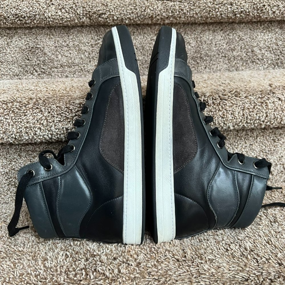 Prada Men's Black High Top Leather Trainers Sneakers - Picture 8 of 10